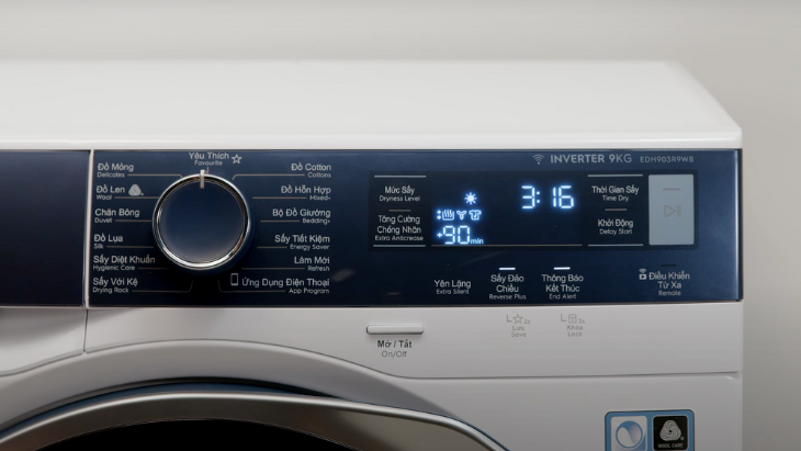 Máy sấy bơm nhiệt Electrolux UltimateCare 9 kg EDH903R9WB - bảng điều khiển máy