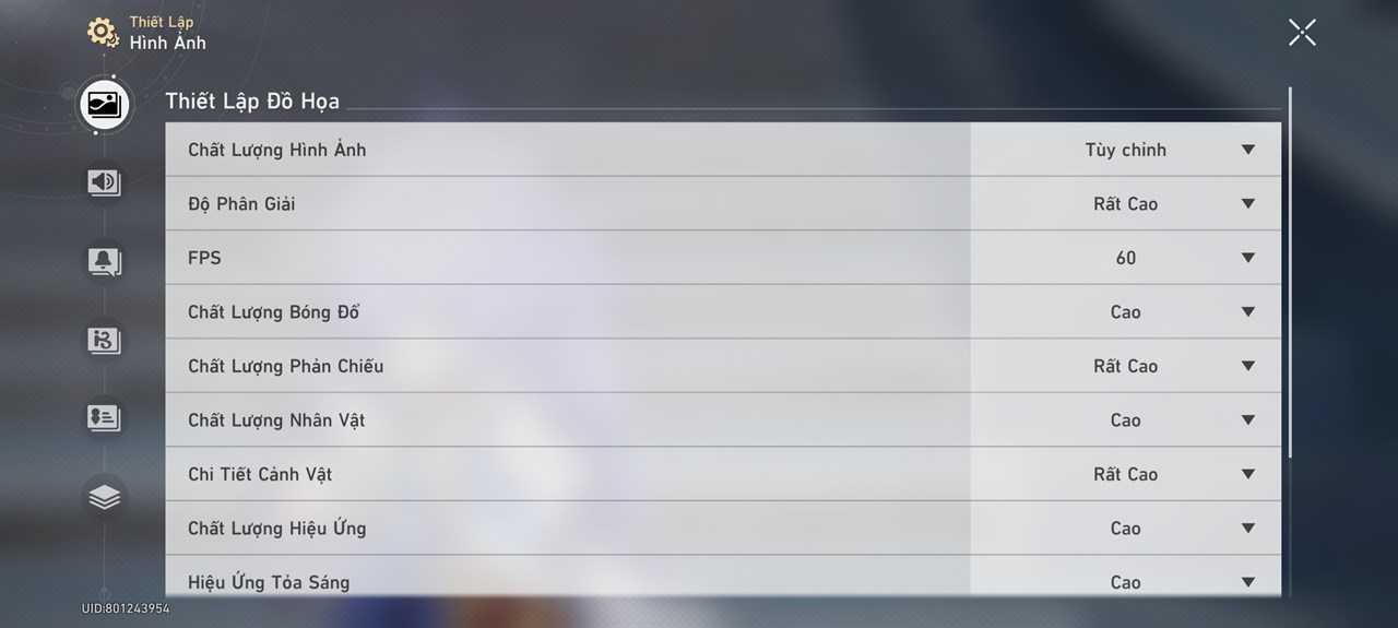 Thiết lập đồ họa Honkai: Star Rail mà mình đã đặt trên Redmi Note 13 Pro 5G cập nhật Xiaomi HyperOS.