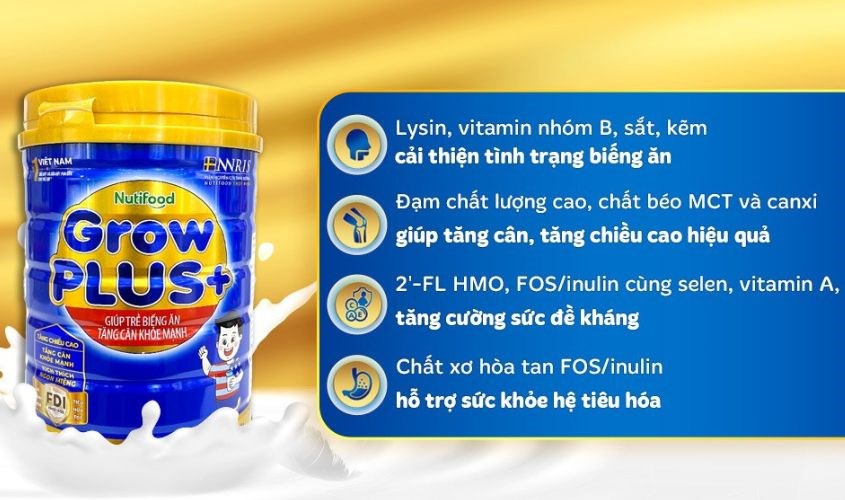 Sữa bột Nutifood GrowPLUS+ xanh hương vani 900g (từ 1 tuổi) giúp tăng cân