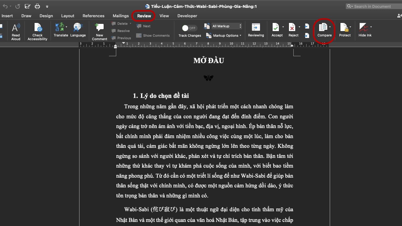 Cách so sánh 2 file Word