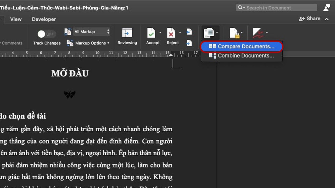 Cách so sánh 2 file Word