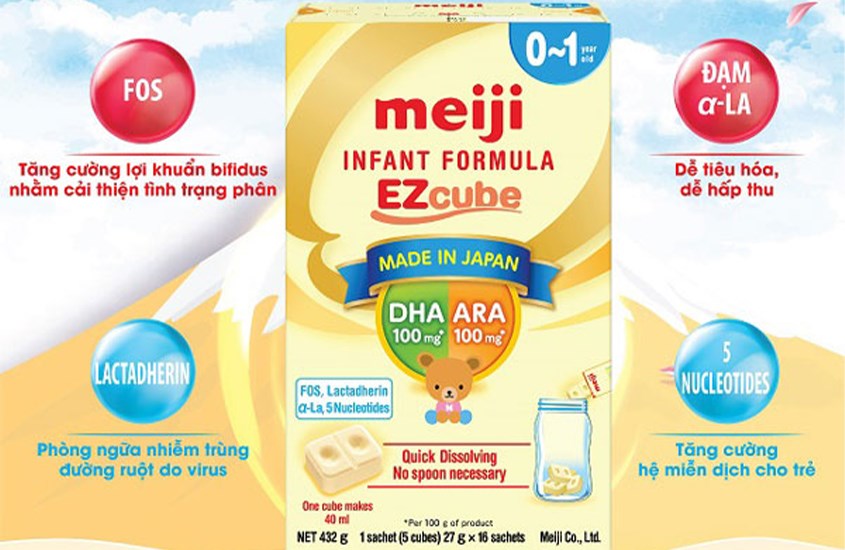 Sữa bột dạng thanh Meiji Infant Formula Ezcube 540g (0 - 12 tháng)