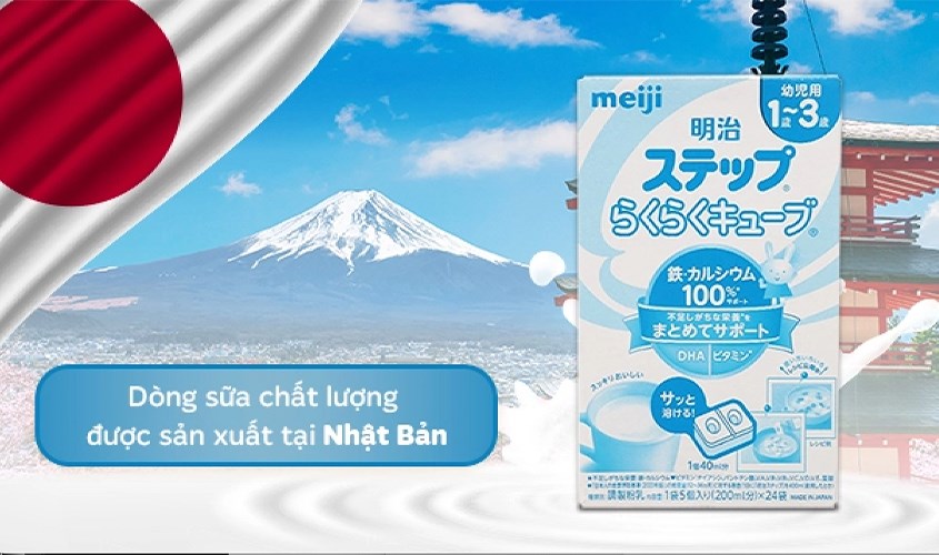 Sữa bột nội địa Nhật dạng thanh Meiji Step Raku Raku Cube 672g (1 - 3 tuổi)
