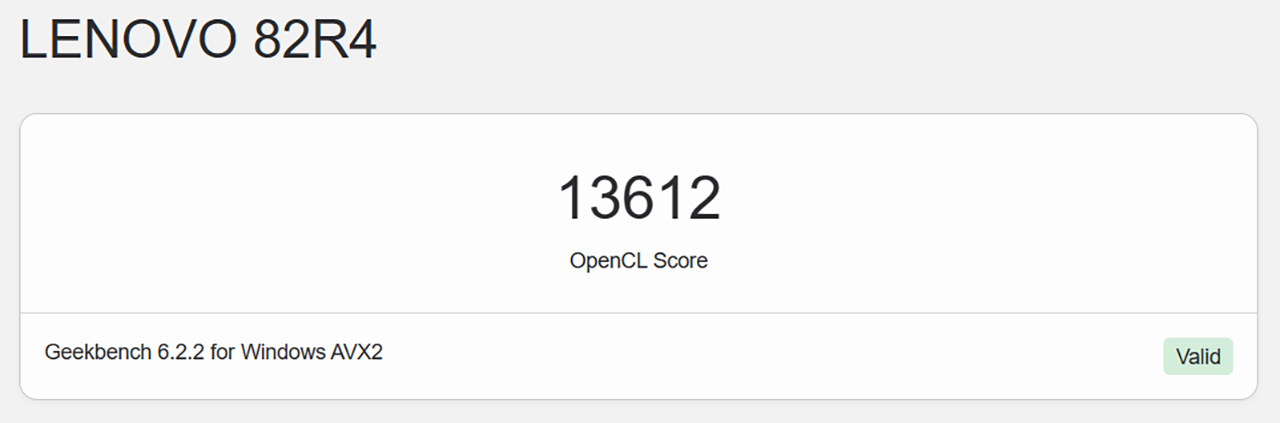 Điểm GeekBench 6 OpenCL của Lenovo Ideapad 1 15ALC7.