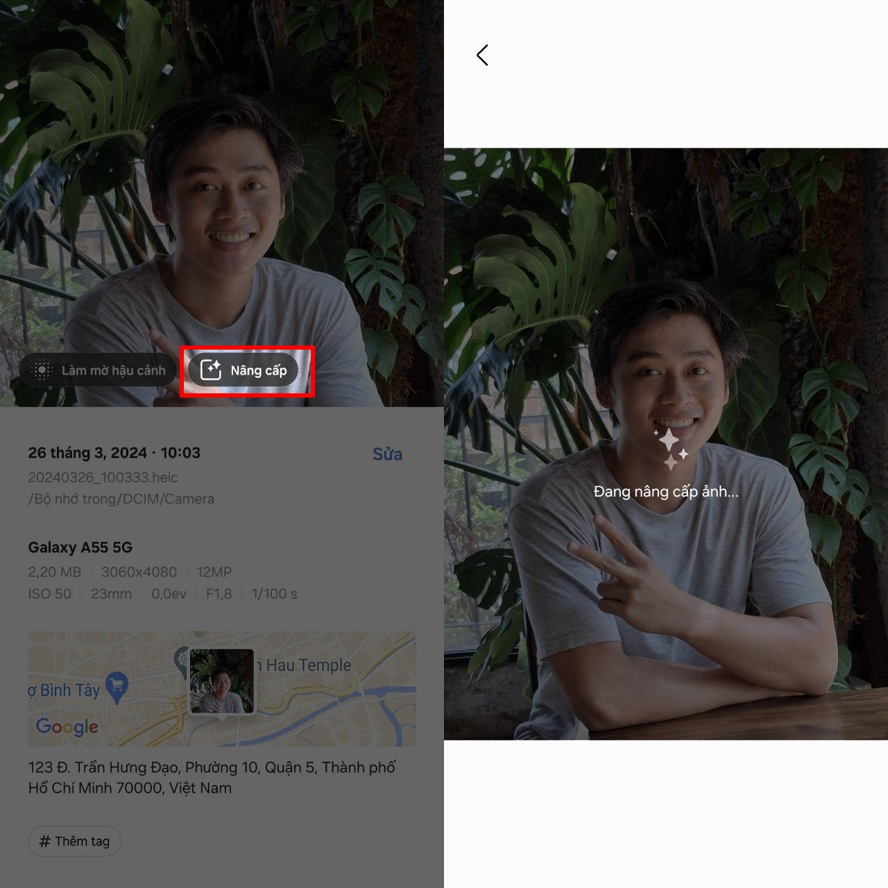Cách sử dụng nâng cấp ảnh trên Galaxy A55