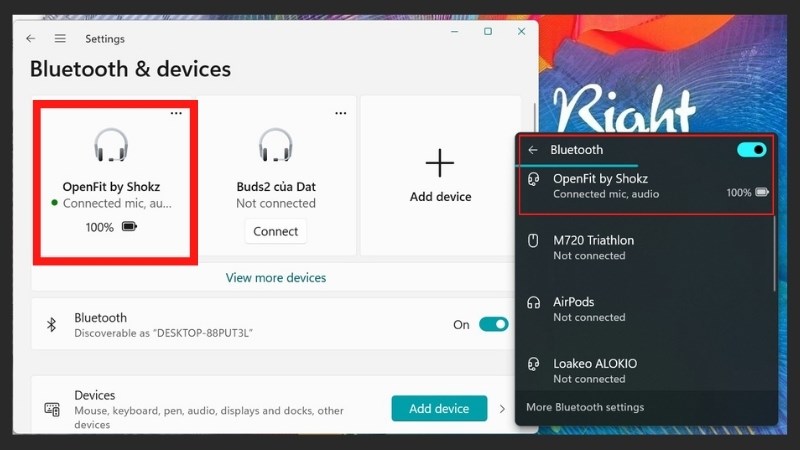 Hoàn thành kết nối Shokz OpenFit với laptop Windows Hoàn thành kết nối Shokz OpenFit với laptop Windows