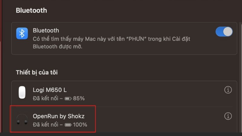 Kết nối thành công OpenRun với Macbook Kết nối thành công OpenRun với Macbook