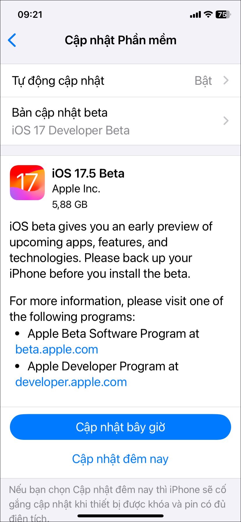 Người dùng đã đăng ký chương trình thử nghiệm đã có thể tải xuống và cài đặt phiên bản iOS 17.5 beta 1