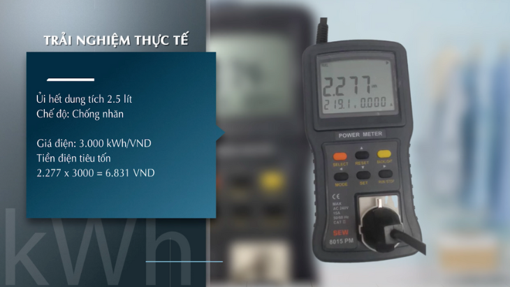 Kết quả đo lượng điện tiêu thụ của bàn ủi hơi nước