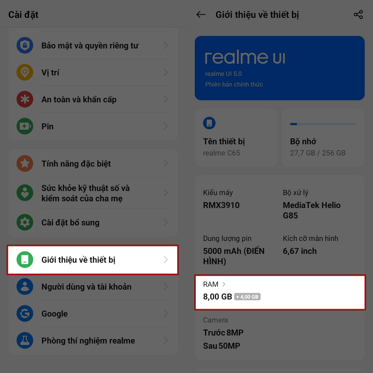 Cách tăng RAM trên realme C65