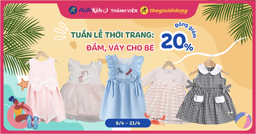 (8/4 - 21/4) Tuần lễ thời trang: Đầm, vấy cho bé đồng giảm 20%. Mua ngay!
