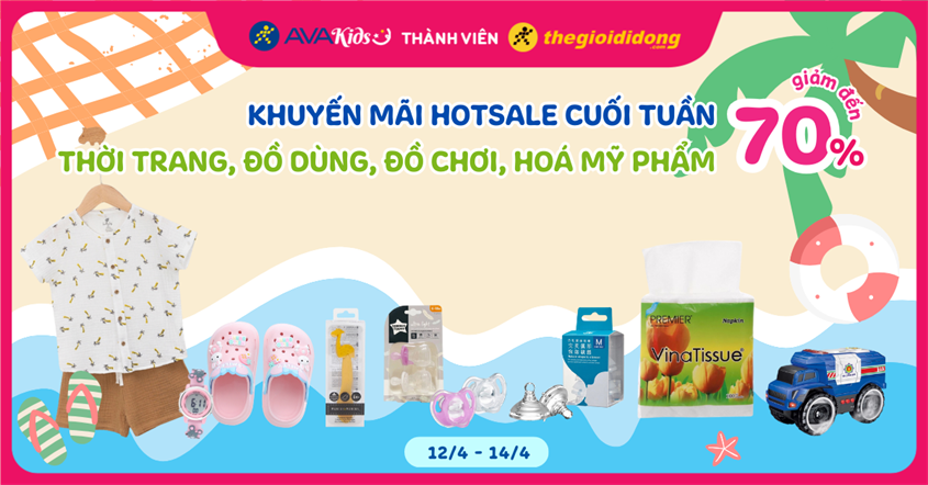 (12/4 - 14/4) Khuyến mãi HOTSALE cuối tuần: Thời trang, đồ dùng, đồ chơi, hoá mỹ phẩm giảm đến 70%. Mua ngay!