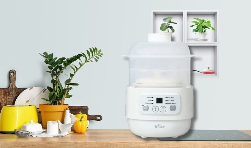 Nồi nấu chậm Bear được trang bị thêm xửng hấp tiện lợi