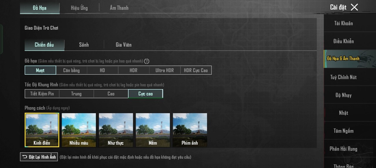 Thiết lập đồ họa PUBG Mobile mà mình đã áp dụng trên realme C65.