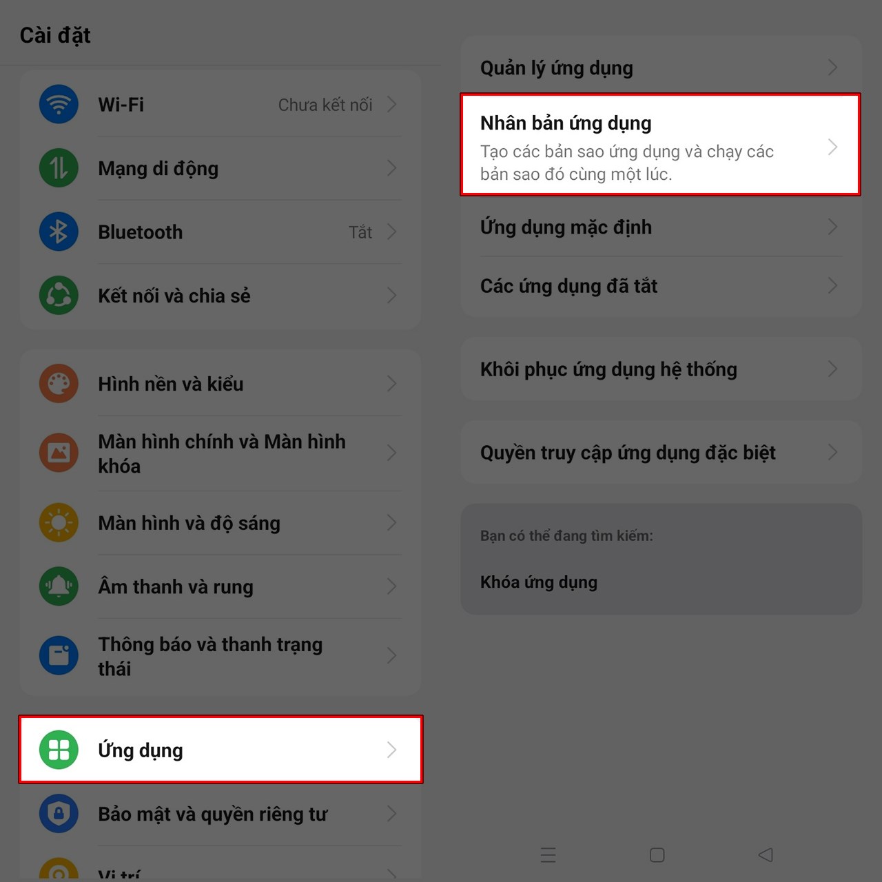 cách nhân bản ứng dụng trên OPPO A60