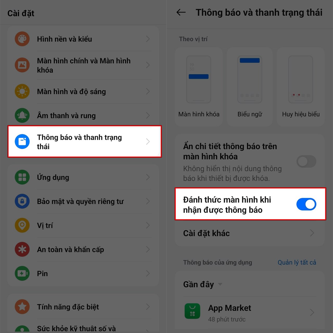 Cách bật sáng màn hình khi có thông báo trên OPPO A60