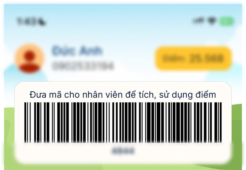 Hình ảnh minh họa Barcode trên app tích điểm Qùa tặng VIP