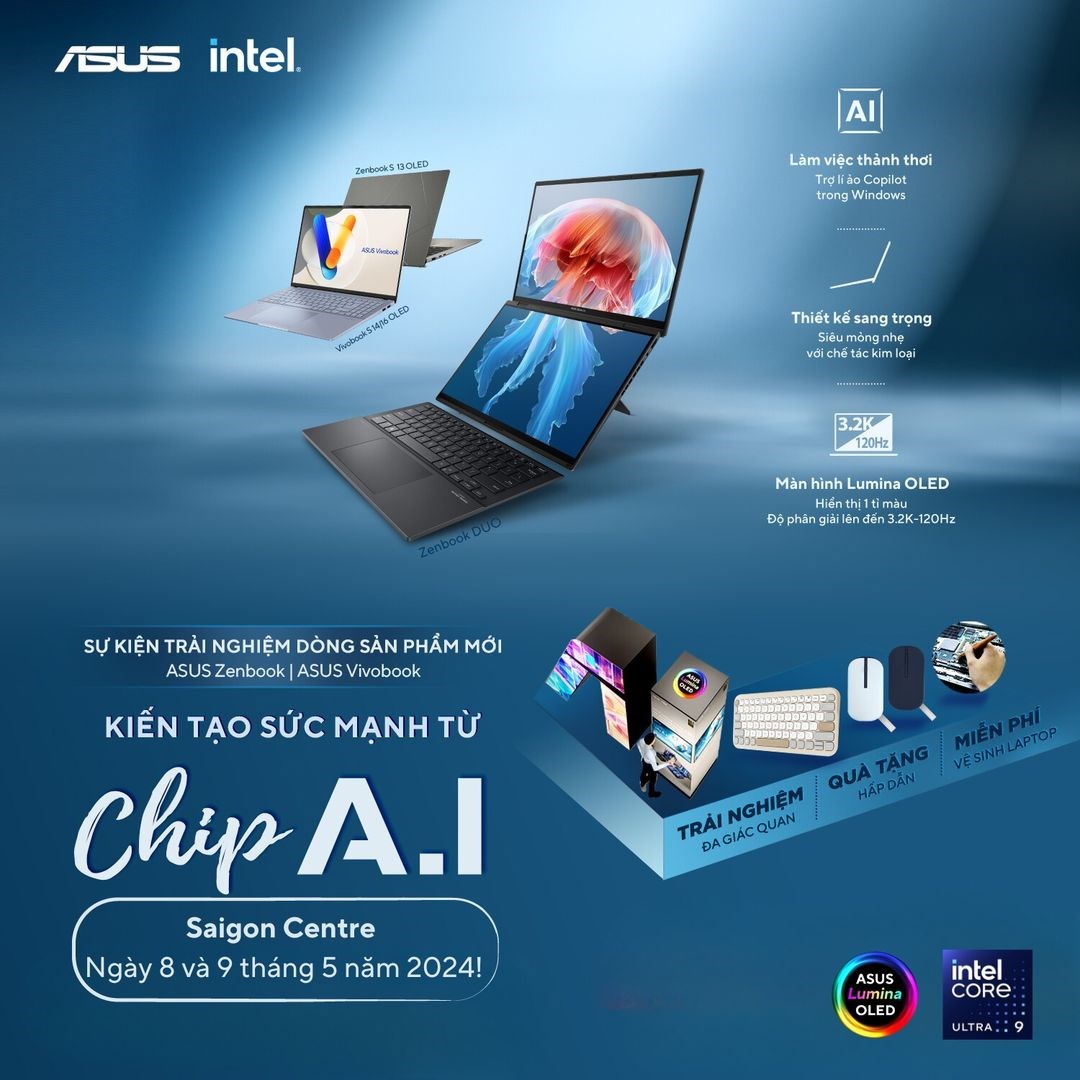 Sự kiện trải nghiệm dòng sản phẩm mới của ASUS được tổ chức tại trung tâm thương mại Saigon Center vào ngày 8/5 và 9/5. Nguồn: ASUS.