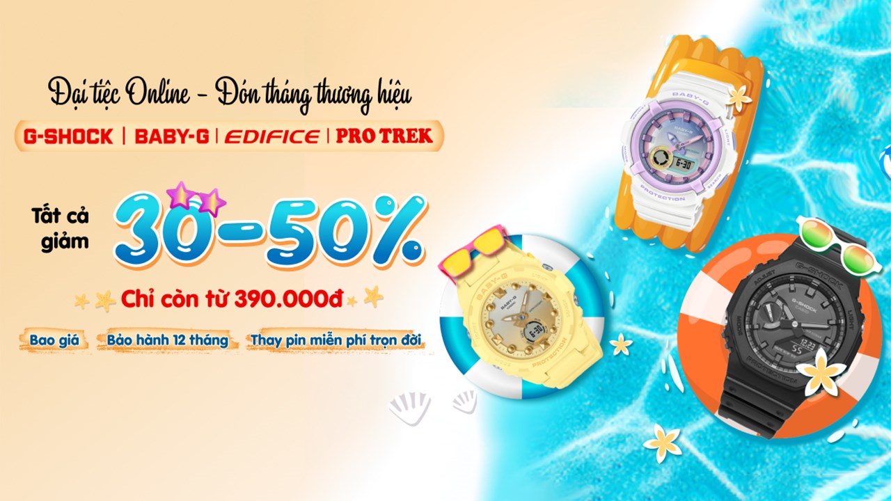 Chào tháng thương hiệu Casio, ưu đãi sốc 30% - 55% cho nhiều mẫu Baby-G, G-Shock, Edifice... Chào tháng thương hiệu Casio, ưu đãi sốc 30% - 55% cho nhiều mẫu Baby-G, G-Shock, Edifice...