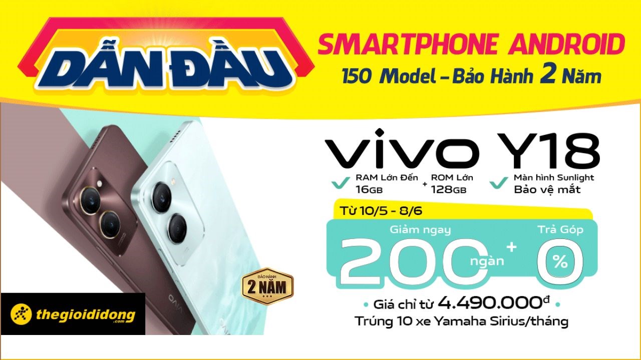 Hotsale Vivo Y18: Giảm ngay 200K + trả góp 0%, cơ hội trúng 10 xe máy Sirius mỗi tháng Hotsale Vivo Y18: Giảm ngay 200K + trả góp 0%, cơ hội trúng 10 xe máy Sirius mỗi tháng