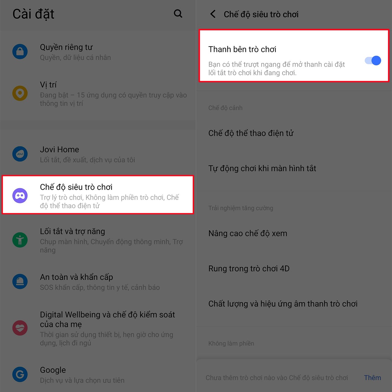 Cách bật chế độ siêu trò chơi trên Vivo V30