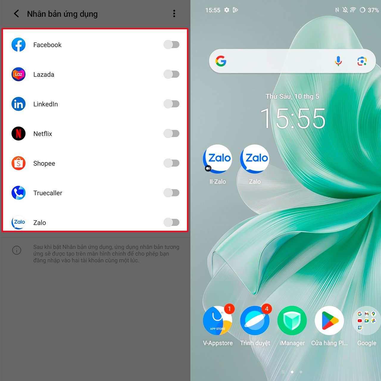 Cách nhân bản ứng dụng trên Vivo V30