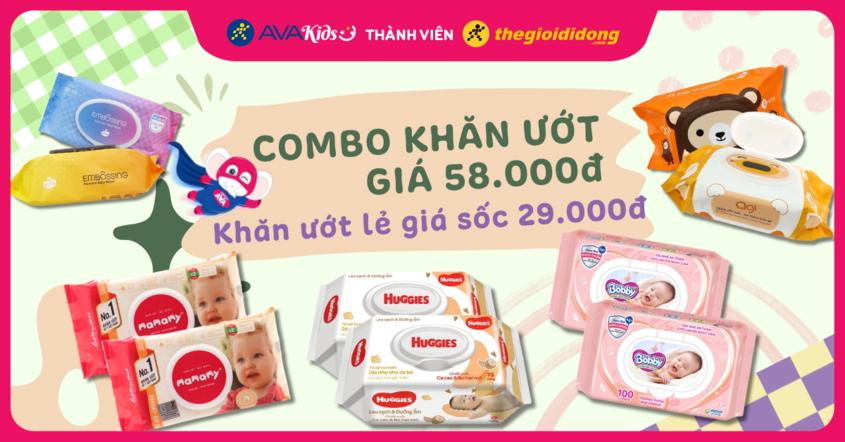 Combo khăn ướt giá 58.000đ Combo khăn ướt giá 58.000đ