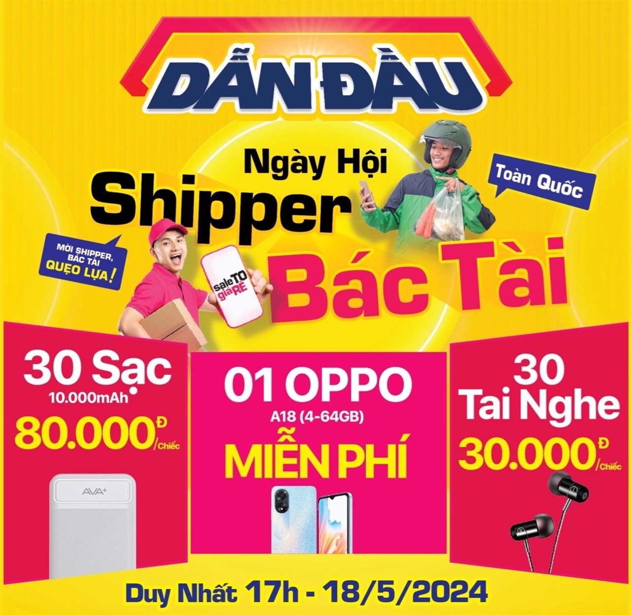 Shipper | Tài xế xe công nghệ được ưu đãi mua tai nghe chỉ từ 30K, sạc dự phòng từ 80K, cơ hội trúng OPPO A18 miễn phí
