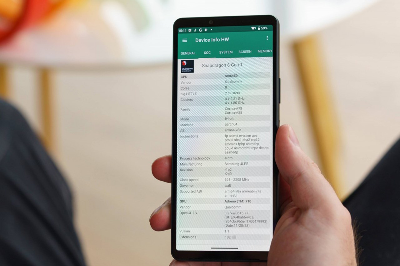 Sony Xperia 10 VI được trang bị bộ cấu hình nổi bật với con chip Snapdragon 6 Gen 1. Nguồn: GSMArena.