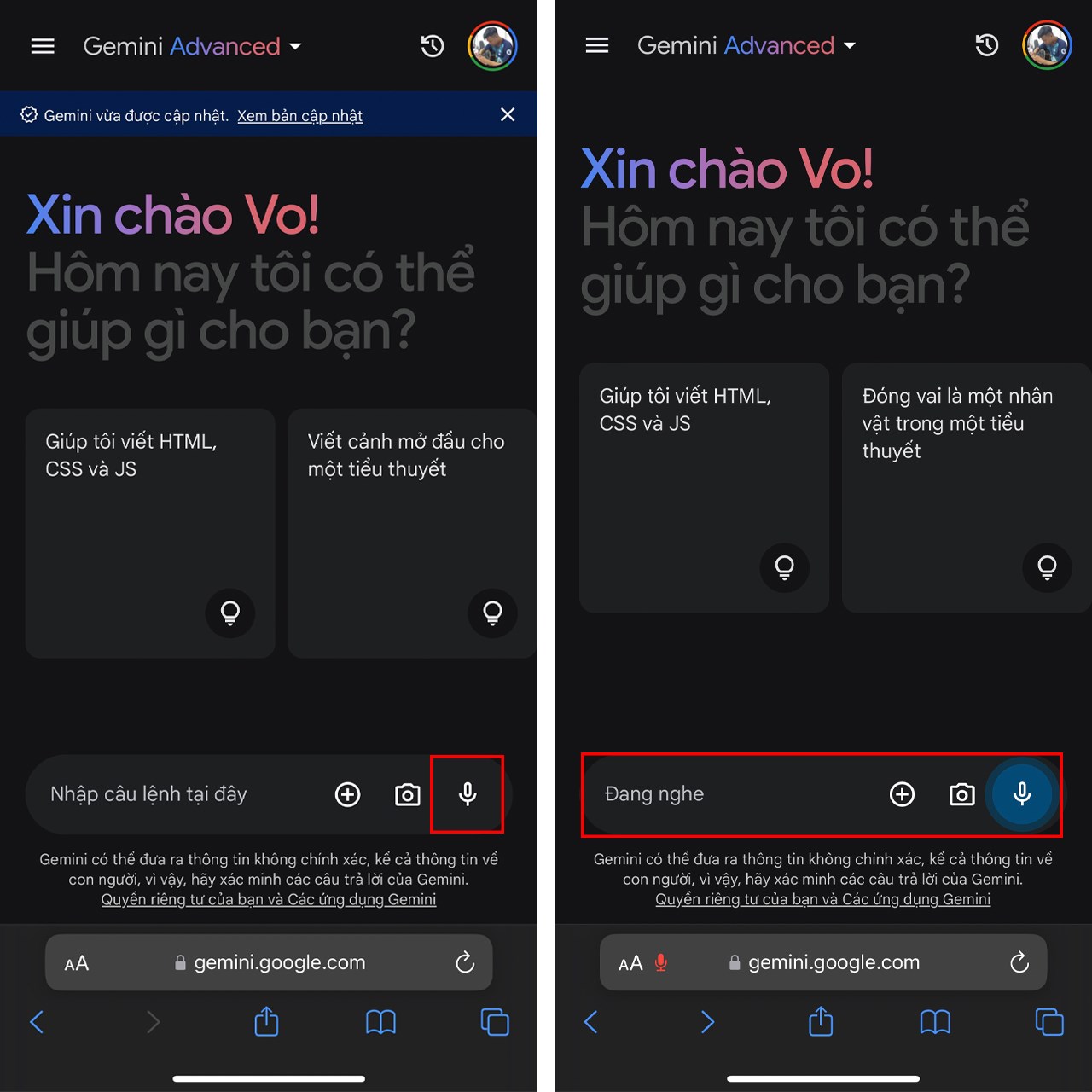 Cách sử dụng Gemini Advanced bằng giọng nói
