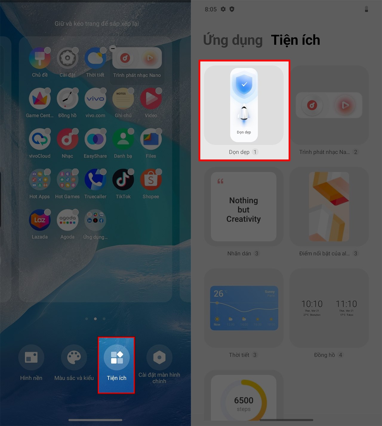 cách thêm tiện ích dọn dẹp trên Vivo Y28