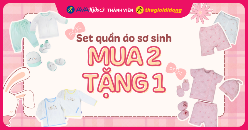 set quần áo sơ sinh mua 2 tặng 1