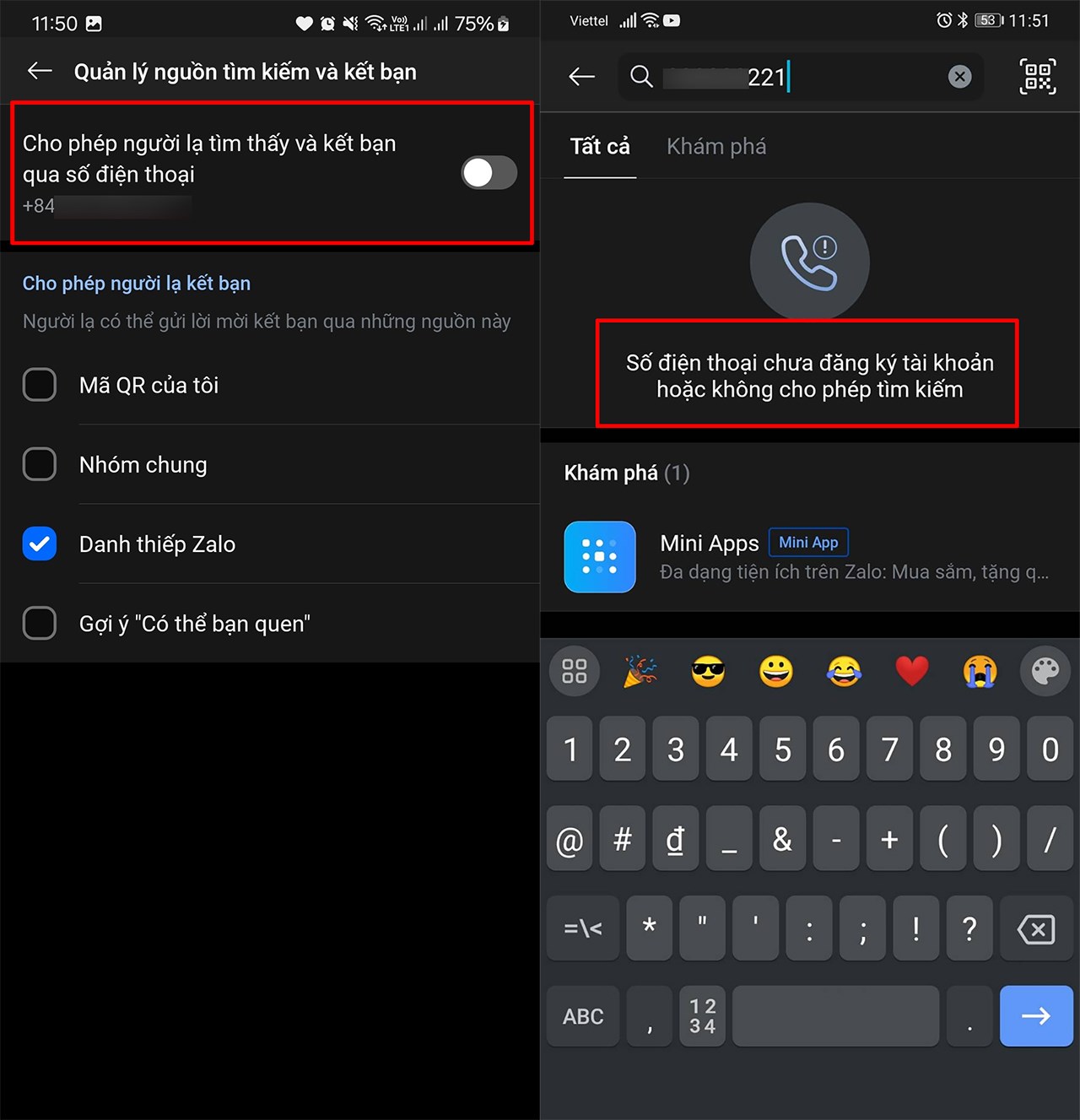 Cách chặn tìm kiếm số điện thoại trên Zalo