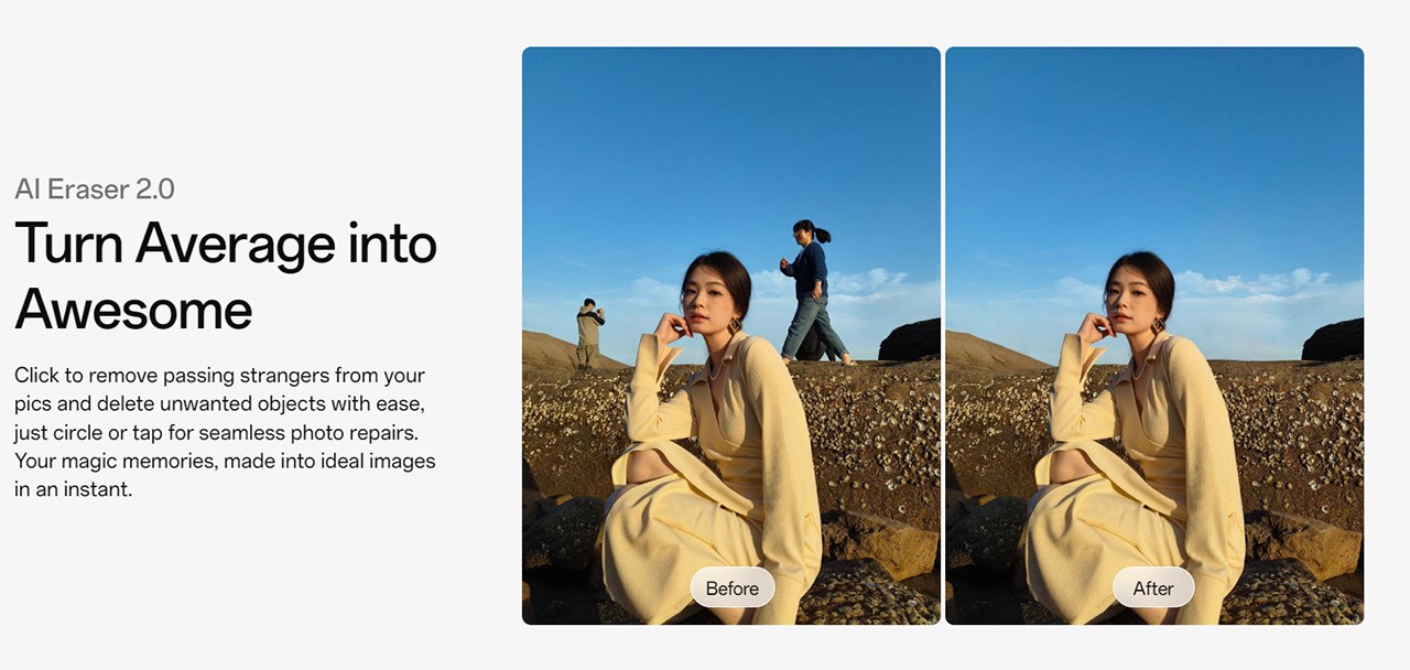 Tính năng AI Eraser 2.0 giúp xóa nhanh vật thể phía sau chủ thể Tính năng AI Eraser 2.0 giúp xóa nhanh vật thể phía sau chủ thể