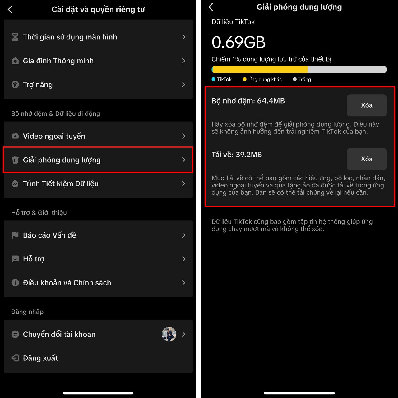 Cách giải phóng dung lượng TikTok
