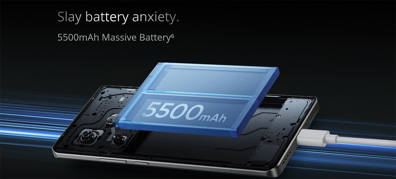 realme GT6 được trang bị viên pin 5.500 mAh và hỗ trợ sạc nhanh SuperVOOC 120 W