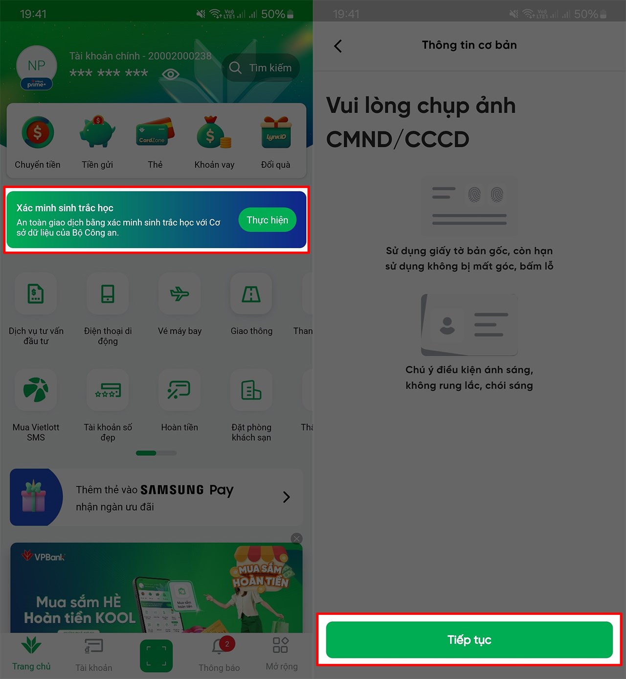 Cách cập nhật sinh trắc học ngân hàng VP Bank