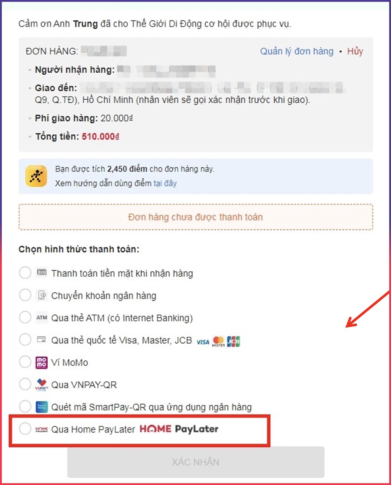 Tháng 07: Giảm ngay 30K cho đơn hàng từ 100K khi thanh toán Home PayLater tại Thế Giới Di Động