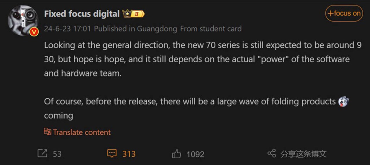 Leaker Fixed Focus Digital cho rằng dòng Mate 70 sẽ được cho ra mắt vào ngày 30/9 