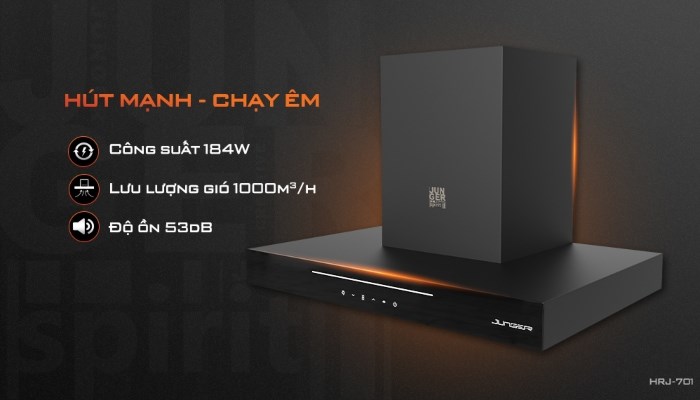 Máy hút mùi âm tủ Junger HRJ-701 trang bị lực hút 1000m3/h, lọc sạch khí sạch hiệu quả mà không tạo ra tiếng ồn khó chịu.