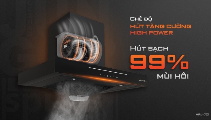 Máy hút mùi âm tủ Junger HRJ-701 có 3 cấp độ hút + 1 tốc độ tăng cường dễ tùy chỉnh theo từng nhu cầu cụ thể.