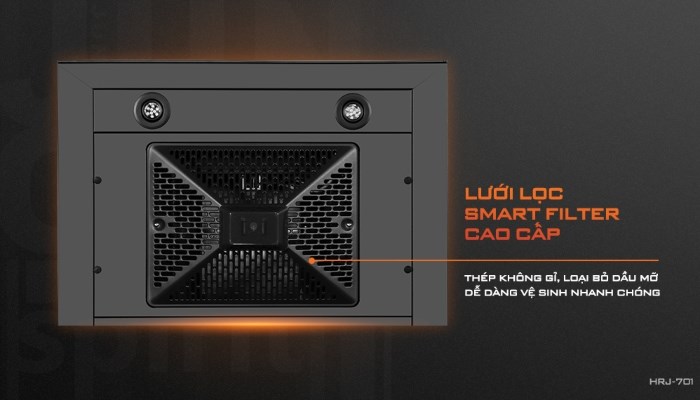 Máy hút mùi Junger HRJ-701 có lưới lọc hình kim tự tháp ngược giúp tối ưu hiệu quả hút mùi và hứng mỡ thừa.
