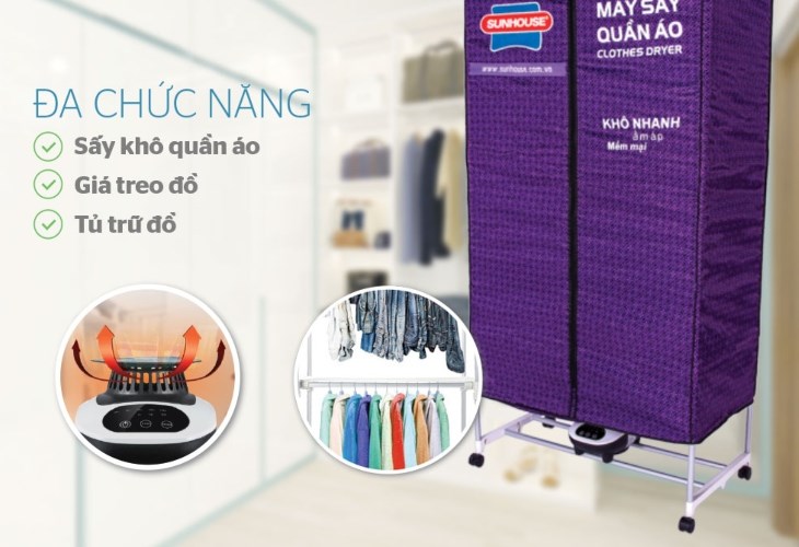 ủ sấy quần áo Sunhouse sở hữu bảng điều khiển cảm ứng thông minh