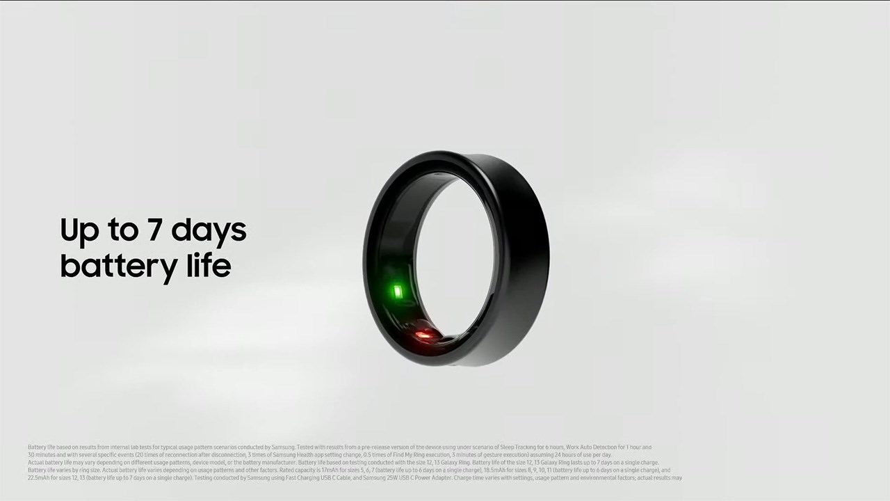 Galaxy Ring có thể sử dụng lên đến 7 ngày