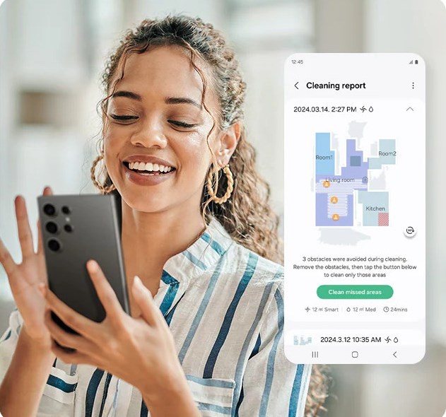 Dễ dàng theo dõi hoạt động của robot thông qua ứng dụng SmartThings trên điện thoại
