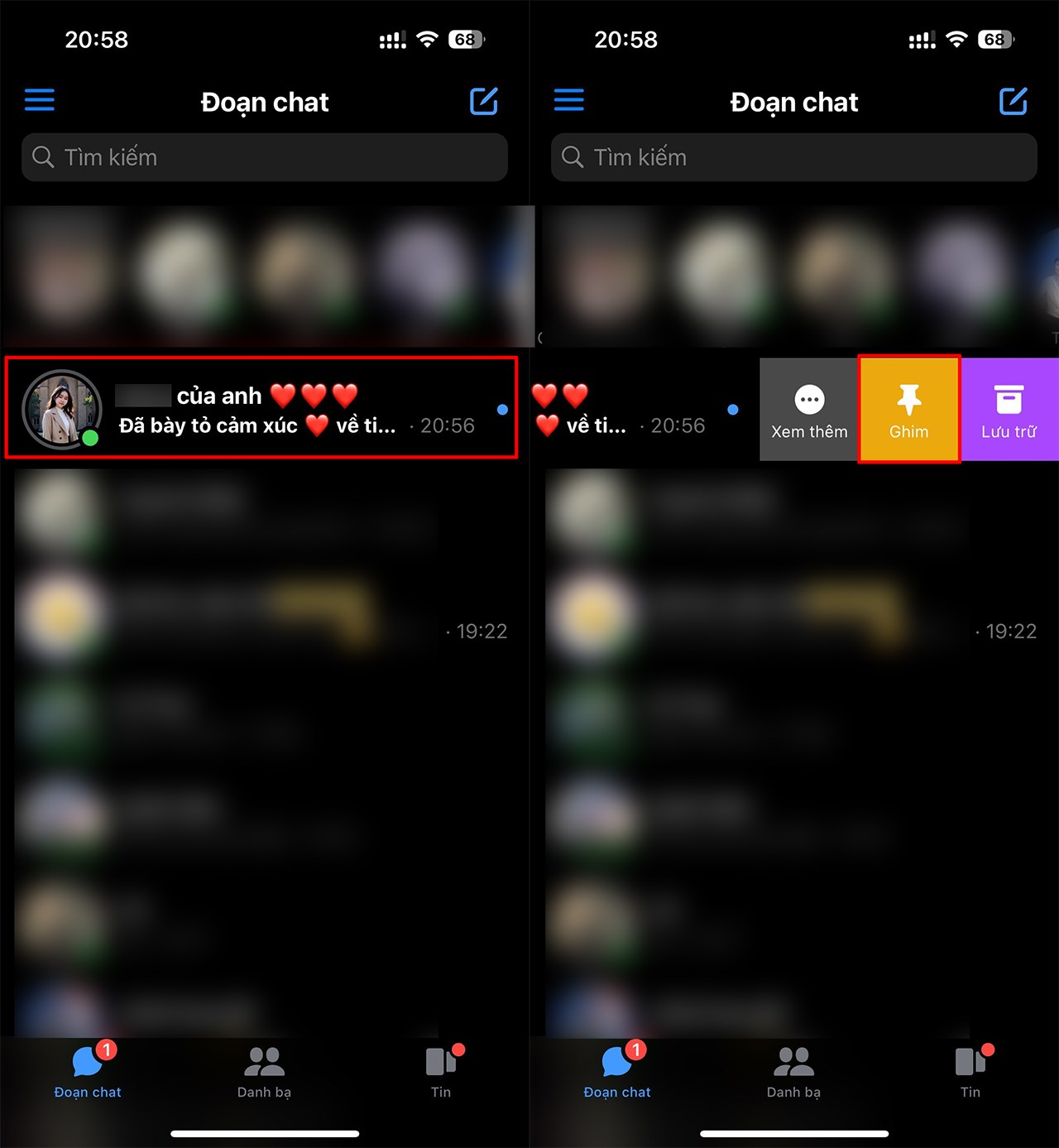 Cách ghim đoạn chat trên Messenger