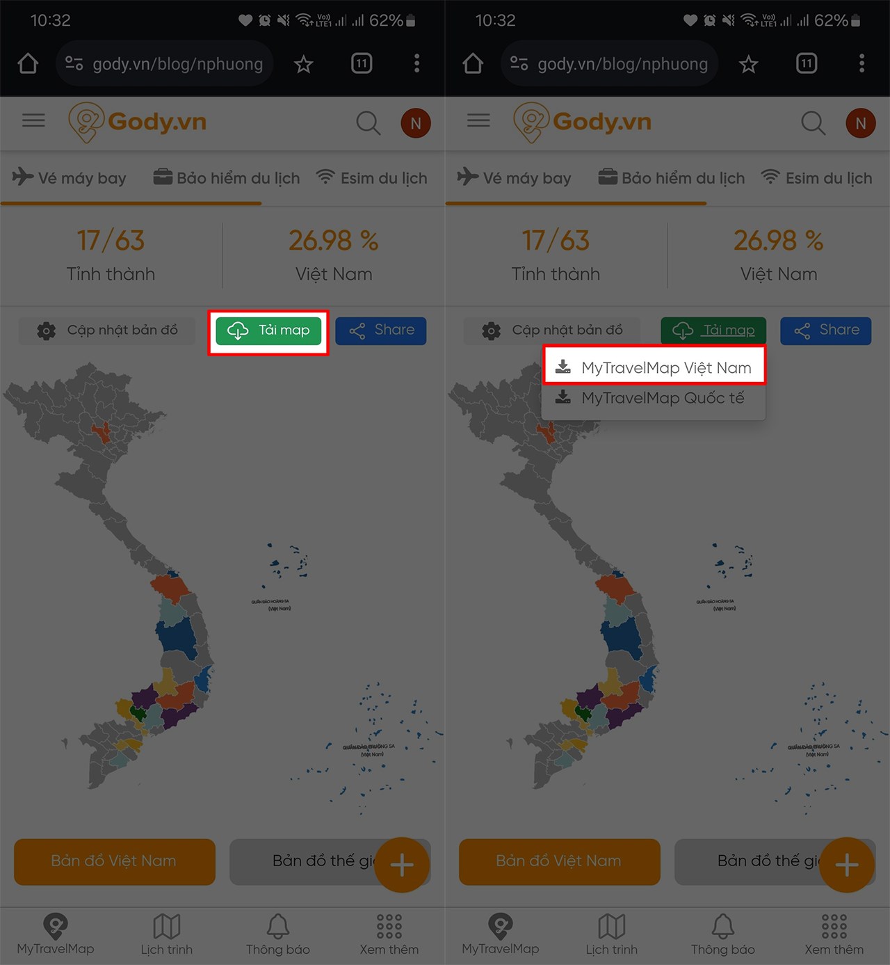 cách xem bạn đã đi những đâu ở Việt Nam