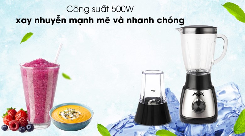 Máy xay sinh tố đa năng AVA BL1055-CB có công suất 500W mạnh mẽ giúp xay nhuyễn Máy xay sinh tố đa năng AVA BL1055-CB có công suất 500W mạnh mẽ giúp xay nhuyễn