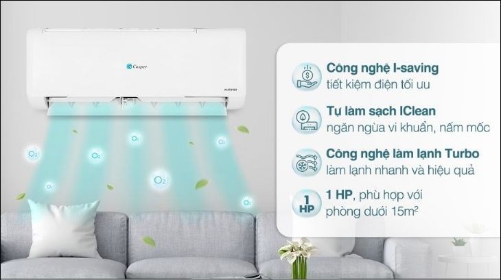 Máy lạnh Casper Inverter 1 HP TC-09IS35 thích hợp lắp đặt cho gia đình có phòng khách rộng khoảng 15m2