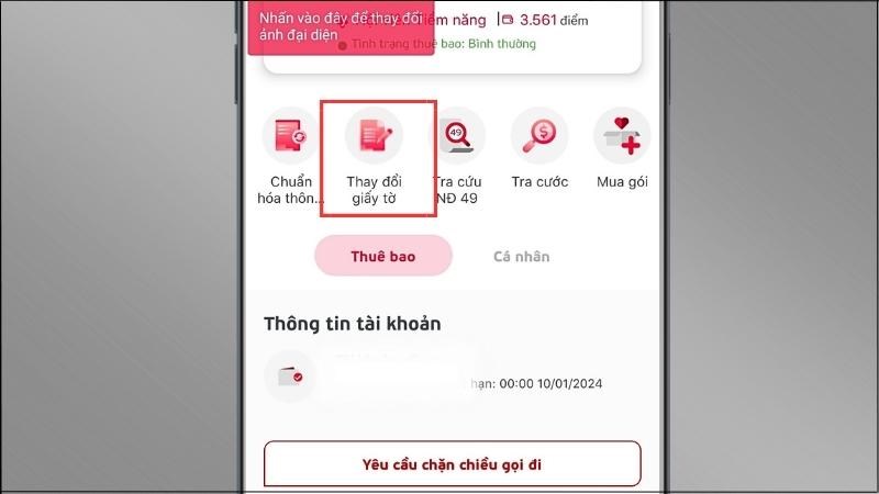 Chọn Thay đổi giấy tờ